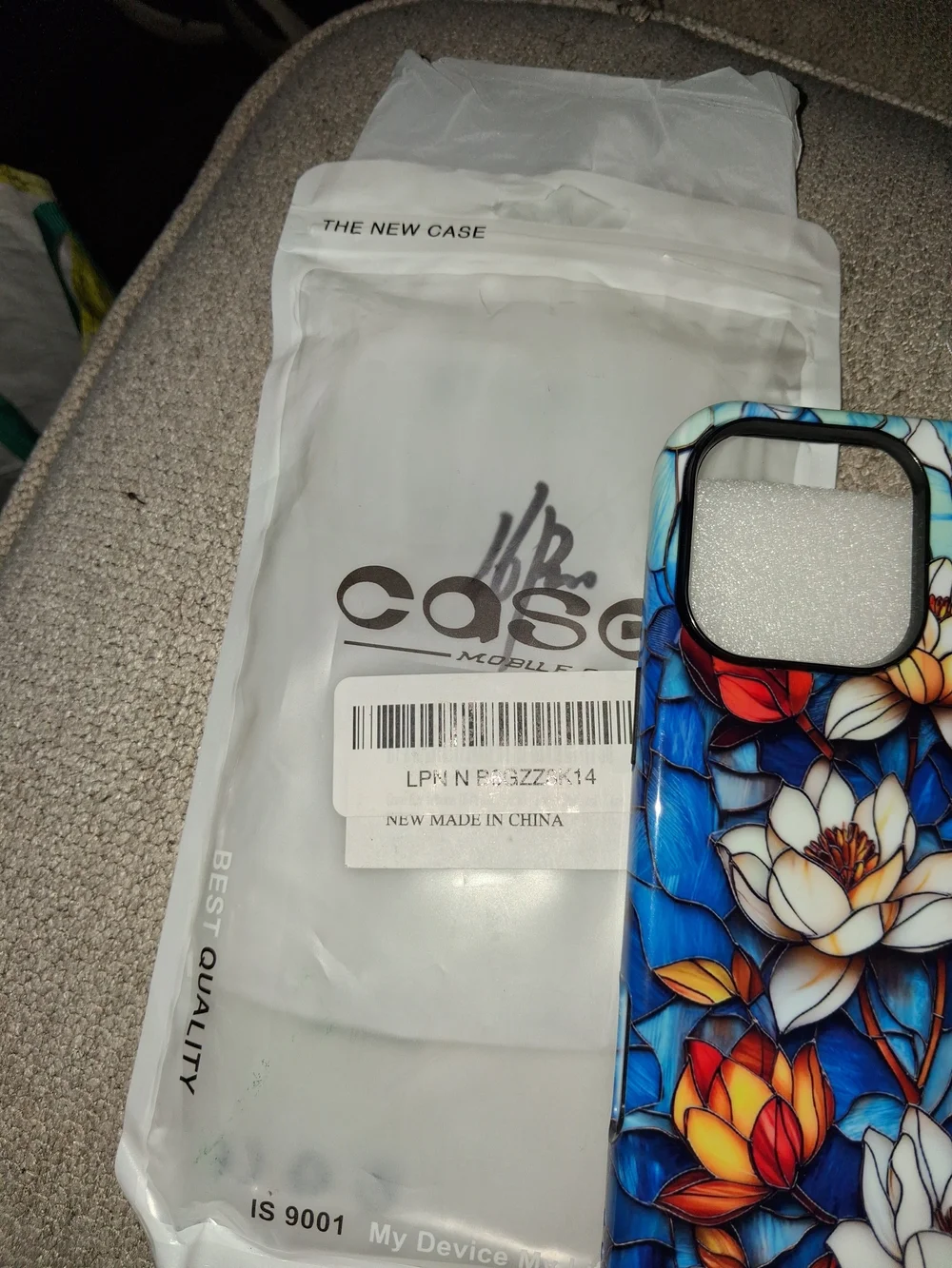 Blue Stained-Glass Floral Phone Case with White & Orange Blooms